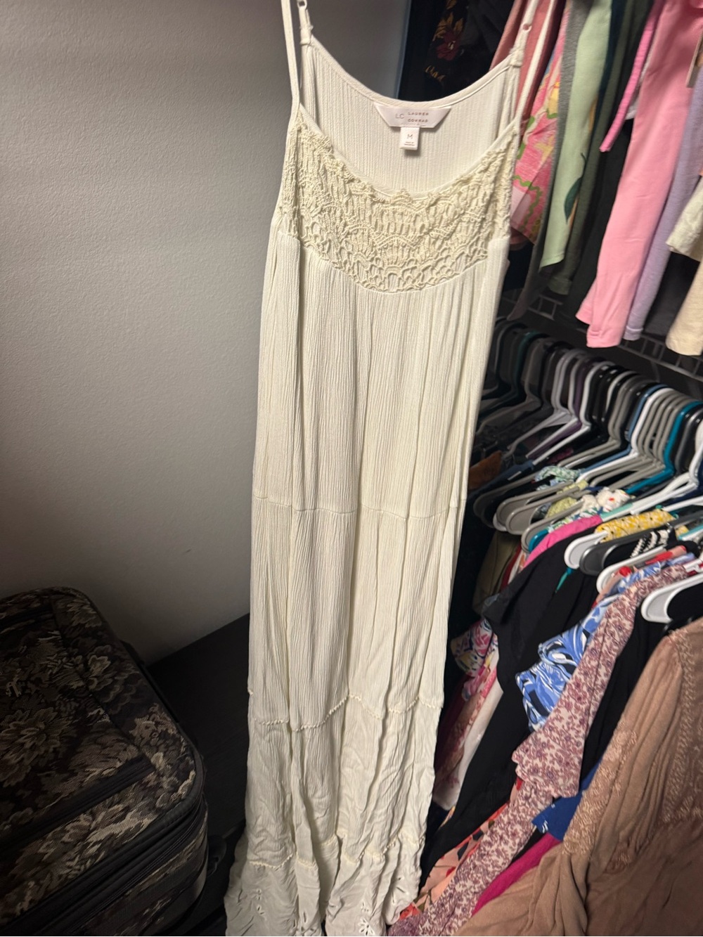 LC Lauren Conrad Cream Crochet-Detail Maxi Dress
